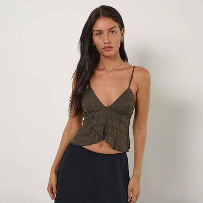 Slim fit V-neck irregular lace camisole top for women | MuddyStock Originals MuddyStock