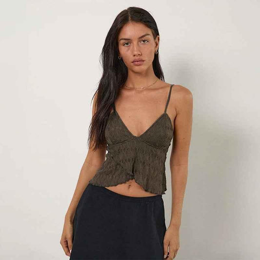 Slim fit V-neck irregular lace camisole top for women | MuddyStock Originals MuddyStock