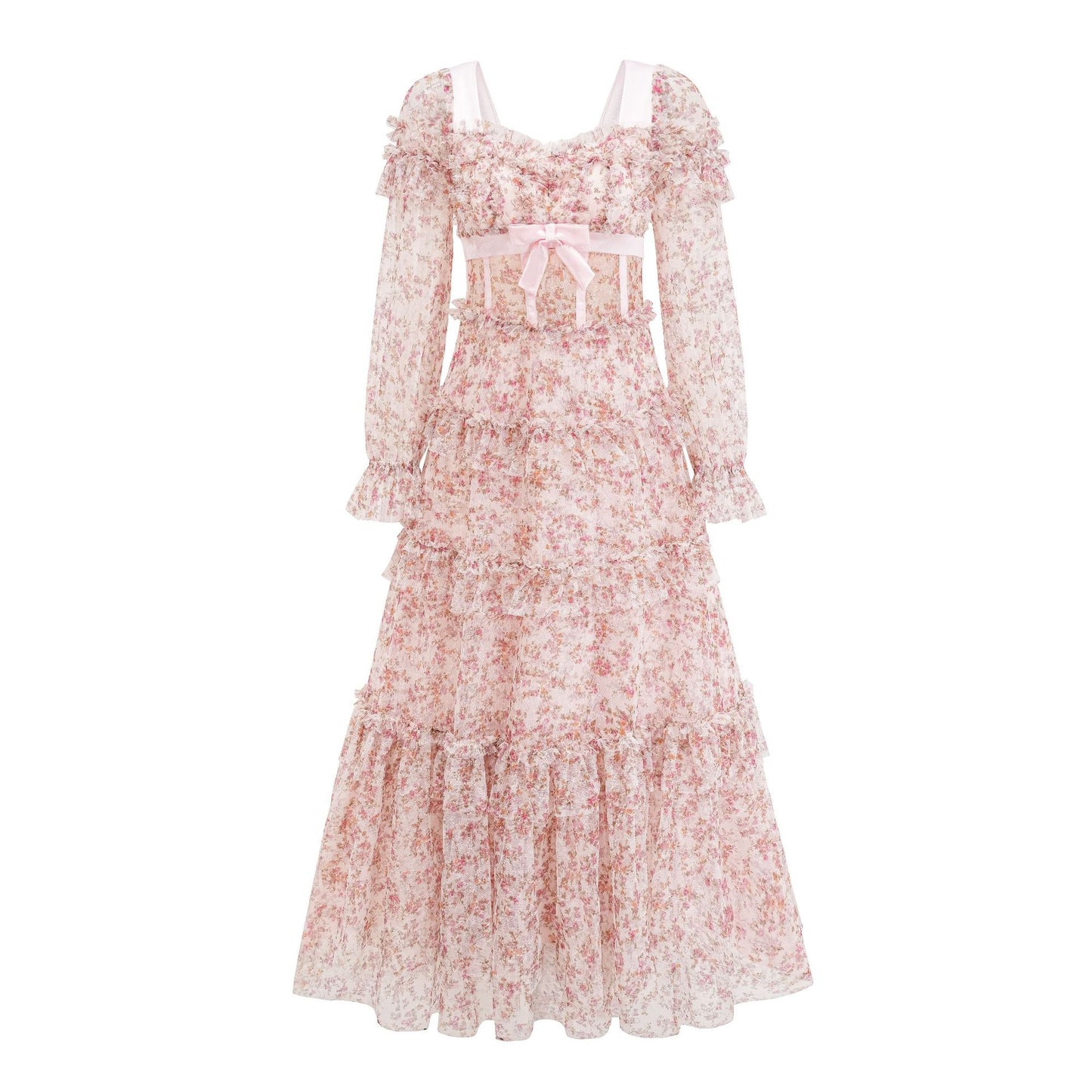 Floral Print Dress High Waist Slimming Long dress | MuddyStock Originals Pink