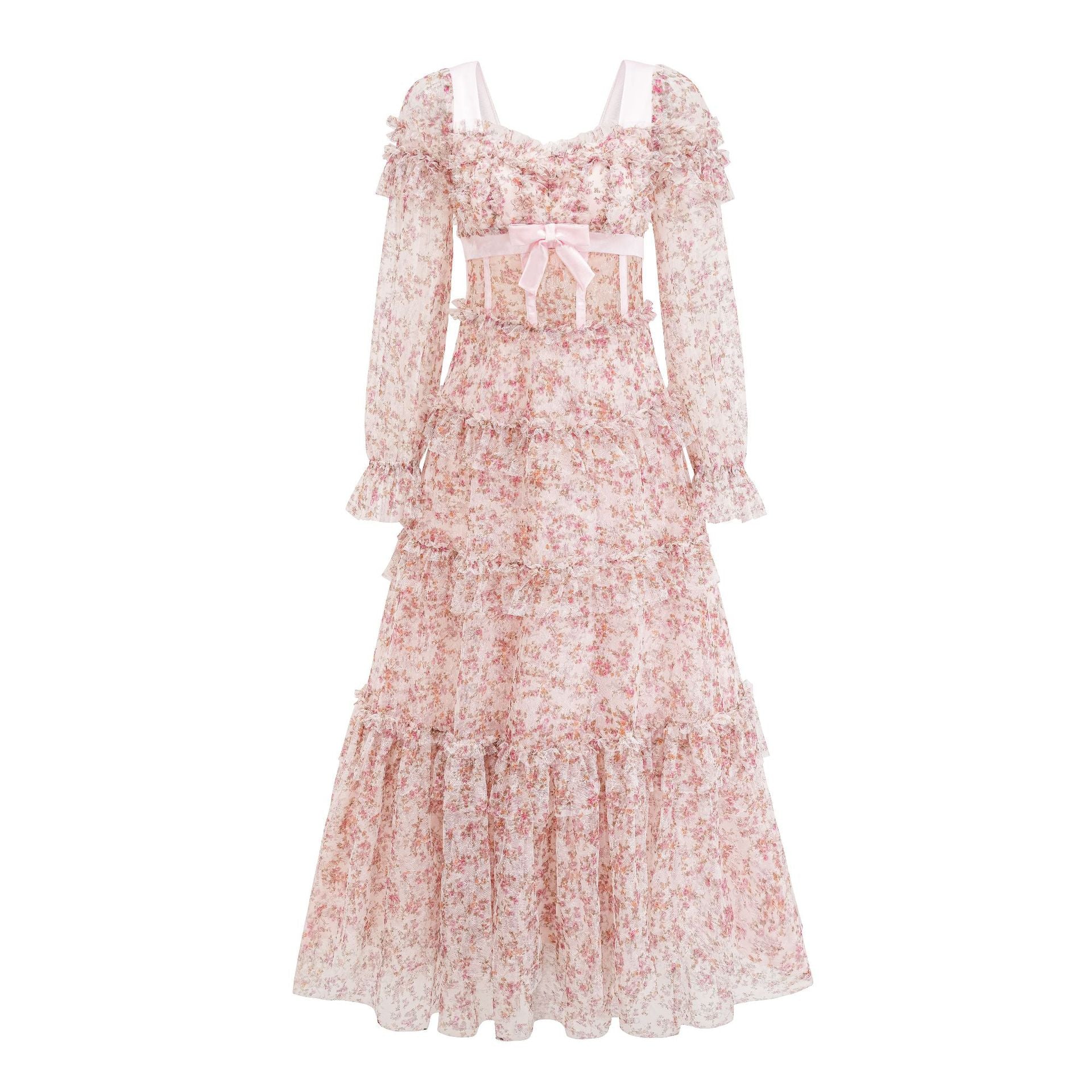 Floral Print Dress High Waist Slimming Long dress | MuddyStock Originals Pink