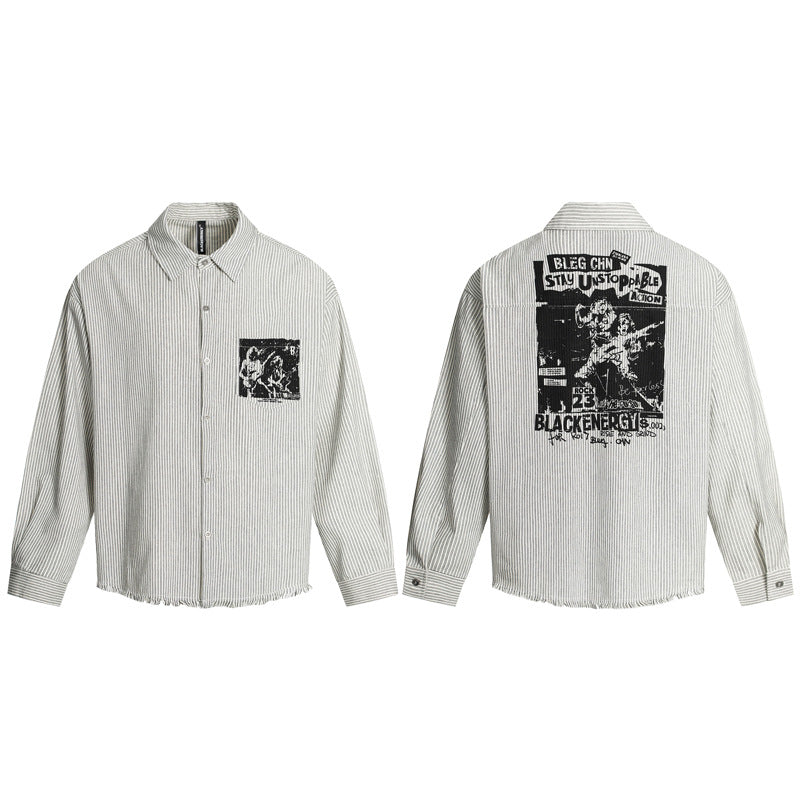 Character Print Destroyed Hem Striped Shirt For Men | MuddyStock Originals eprolo