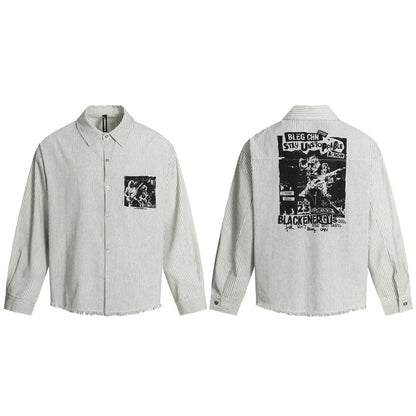 Character Print Destroyed Hem Striped Shirt For Men | MuddyStock Originals eprolo