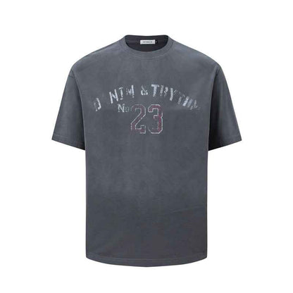Washed vintage letter printed short sleeved T-shirt for men | MuddyStock Originals Gray