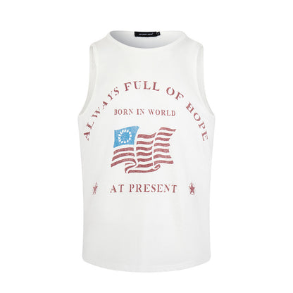 Letter printed shoulder round neck men's vest White