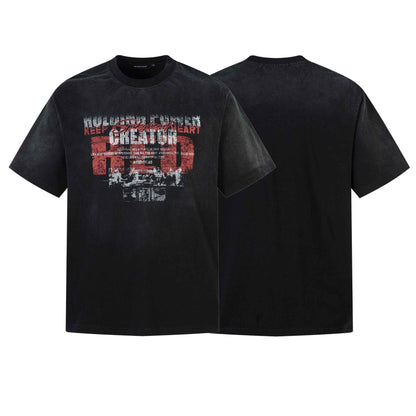 Washed Heavyweight Letter Print Short Sleeve T-Shirt For Men | MuddyStock Originals MuddyStock