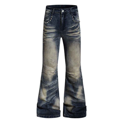 Color blocking white washed denim bell bottom pants Blue
