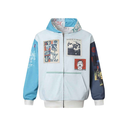 Heavyweight Magazine Print Design Loose Fit Men's Zip-Up Hoodie | MuddyStock Originals Light Blue MuddyStock