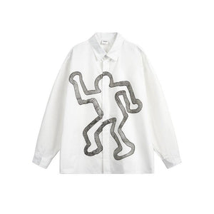 Abstract silhouette humanoid printed graffiti shirt for women | MuddyStock Originals White