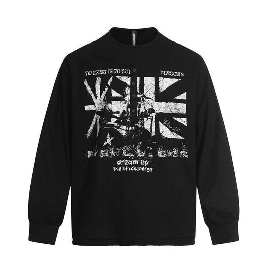 Abstract fuzzy printed fake two piece long sleeved T-shirt for men | MuddyStock Originals Black