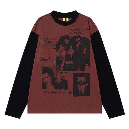 Rock Band Faux Two-Piece Striped Long Sleeve T-Shirt For Men | MuddyStock Originals MuddyStock