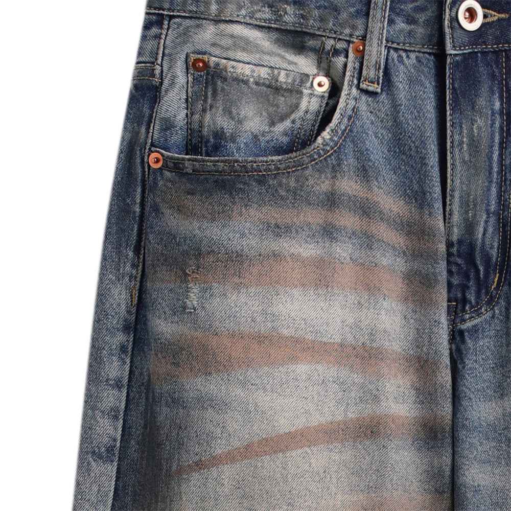 Ripped worn dirty straight leg jeans for men | MuddyStock Originals