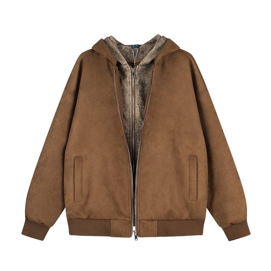 Punk Casual Leopard Print Spliced Double Zipper Hooded Loose Fit Men's Jacket