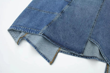 Vintage Blue Stitching Asymmetric Denim Skirt For Women | MuddyStock Originals