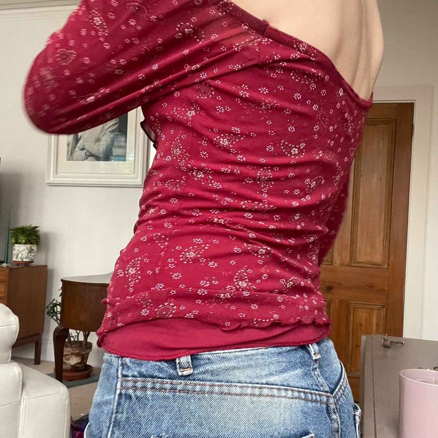 Jacquard square neck floral ruffle top for women | MuddyStock Originals MuddyStock