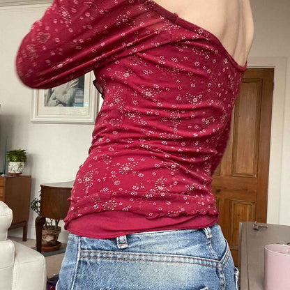 Jacquard square neck floral ruffle top for women | MuddyStock Originals MuddyStock