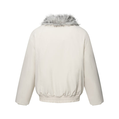 Men's Winter Padded Bomber Jacket with Two-Way Zipper and Faux Fur Collar