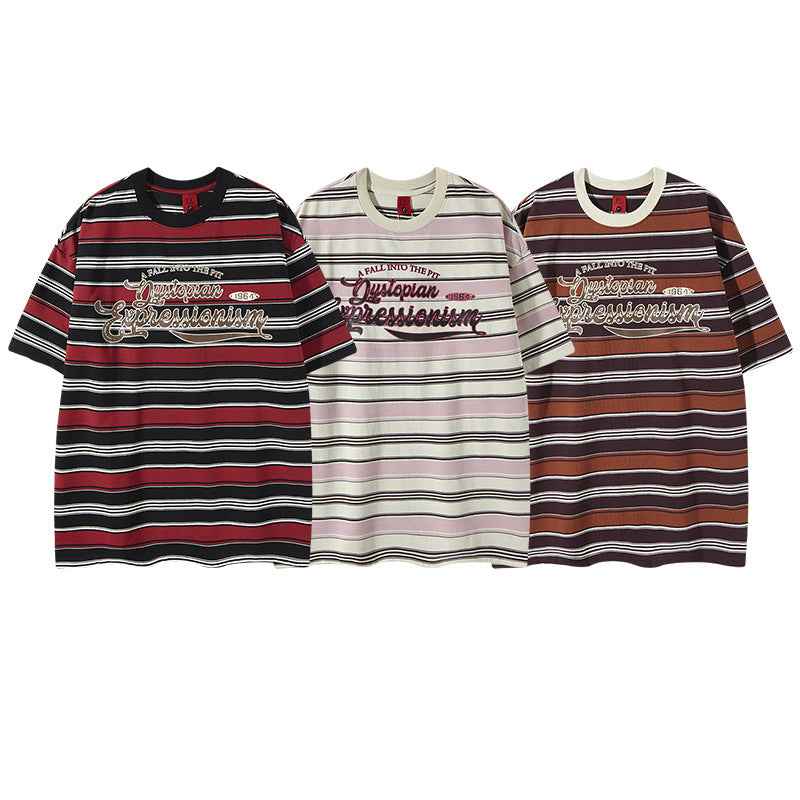 Summer New Letter Print Stripe Color Block Short Sleeve T-Shirt For Men And Women | MuddyStock Originals MuddyStock