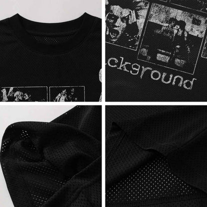 Streetwear High Street Dark Print Mesh Hole Design Short Sleeve T-Shirt For Men | MuddyStock Originals MuddyStock