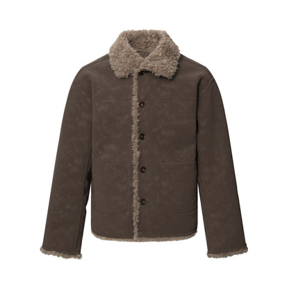 Men's Casual Street Style Turn-Down Collar Loose Fit Reversible Teddy Fur Cotton Jacket