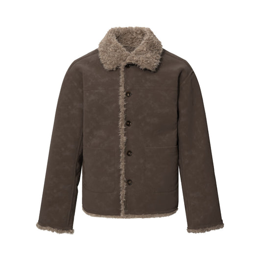 Men's Casual Street Style Turn-Down Collar Loose Fit Reversible Teddy Fur Cotton Jacket
