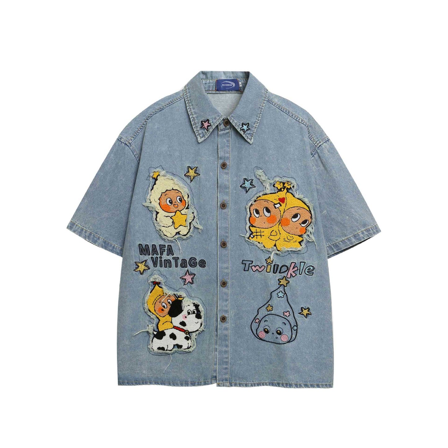 Cartoon doll embroidered short sleeved shirt for women | MuddyStock Originals