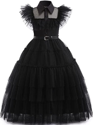 Gothic Halloween Black Costume Dress for Women Ball Gown Set (Dress + Belt)