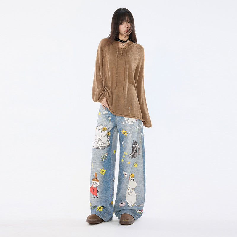 Women's Cartoon Wide-Leg Loose Straight Jeans | MuddyStock Originals MuddyStock