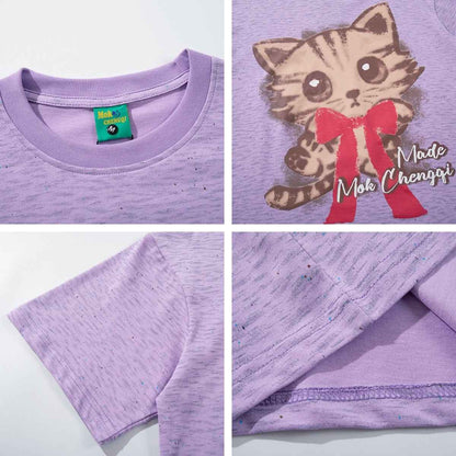 Retro Cute Cat Print Short Sleeve T-Shirt For Women | MuddyStock Originals MuddyStock