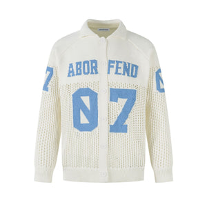 Retro Printed Cardigan Loose Sweater For Men | MuddyStock Originals White