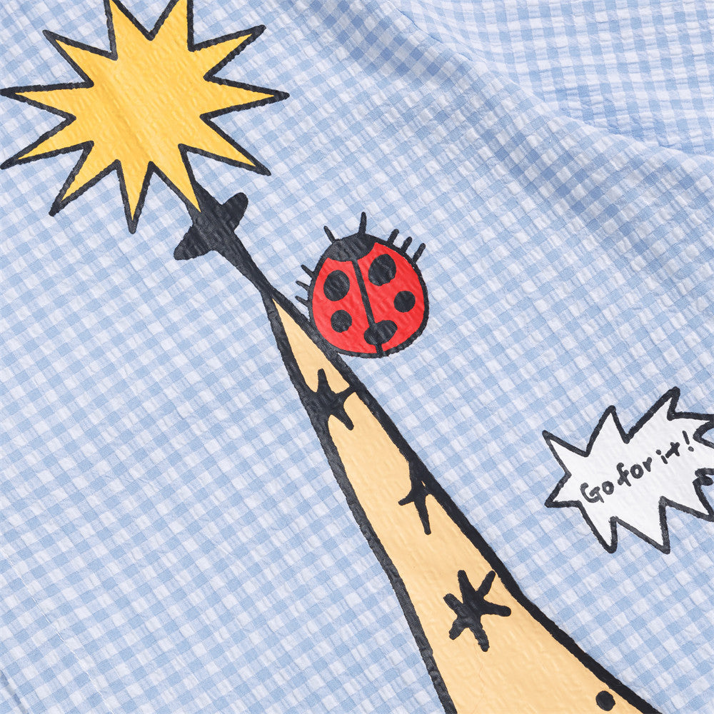 Fun cartoon dog print checkered short sleeved shirt