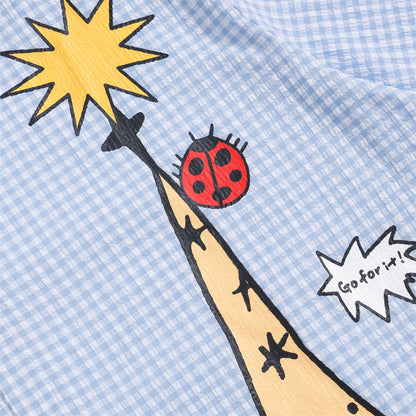 Fun cartoon dog print checkered short sleeved shirt