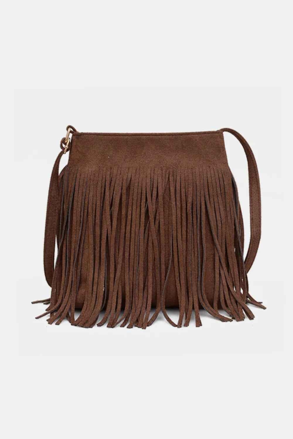 Suede Fringe Shoulder Bag Brown One Size
