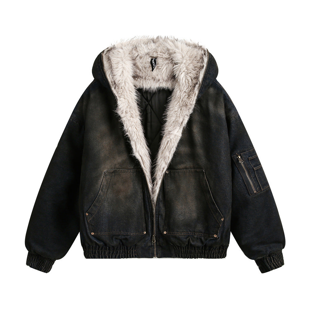 Distressed Dirty Denim Hoodie For Men