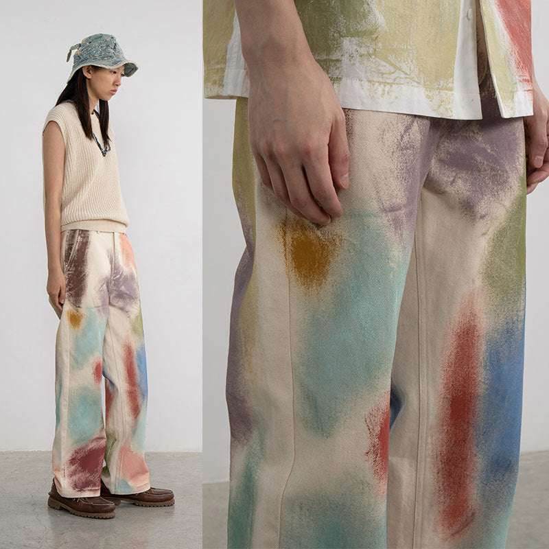 Ladies Fashion Straight Loose Hand Painted Painted Trousers MuddyStock