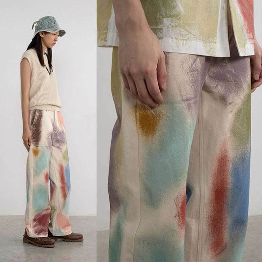 Ladies Fashion Straight Loose Hand Painted Painted Trousers MuddyStock