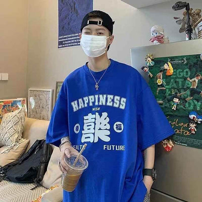Summer Pure Cotton T-shirt Men's Summer Loose Casual Blue MuddyStock