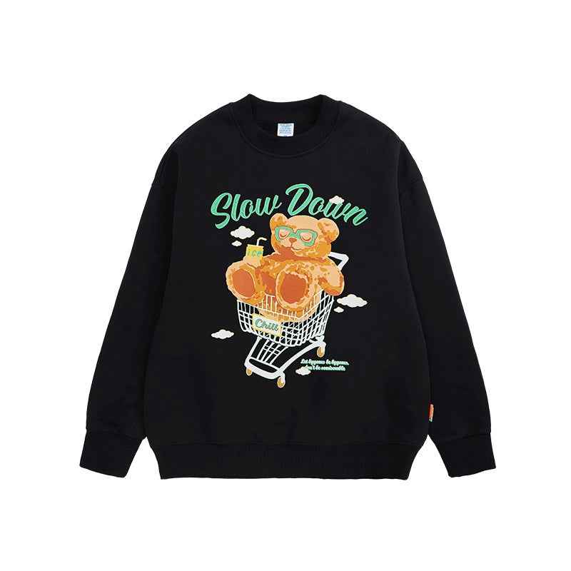 Polar Fleece Suede Foam Bear Round Neck Sweater For Men Black MuddyStock