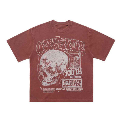 Printed Street Design Loose T-shirtFor Men Red null