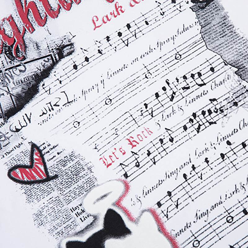 Music Score Letter Print Short-sleeve Women MuddyStock