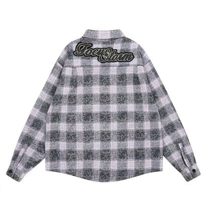 Washed And Worn Plaid Jacket Shirt For Men and Women null