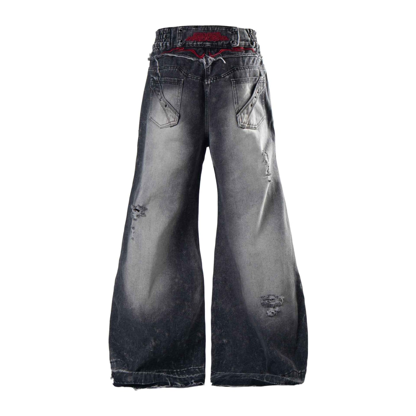 Distressed Raw-edge Embroidered Jeans For Women