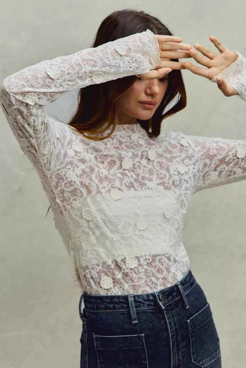 Lace Long Sleeve Floral Layering Top Trendsi