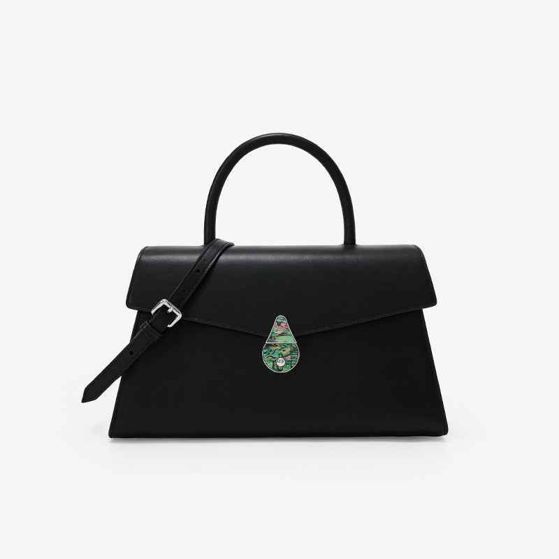 Women's Large Capacity Niche Leather Portable Shoulder Messenger Bag Black