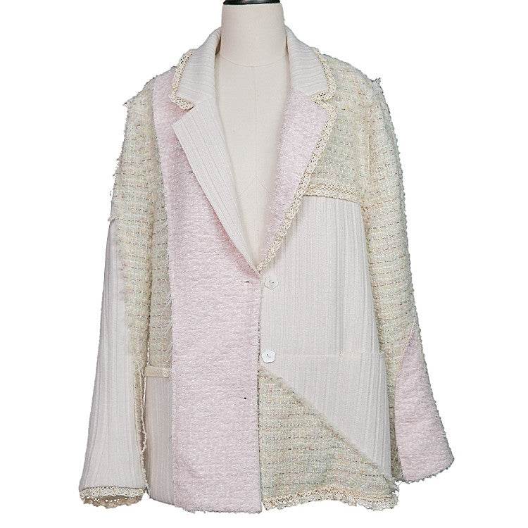 Women's Knit Panel Wool Oversized Blazer Picture color One size MuddyStock