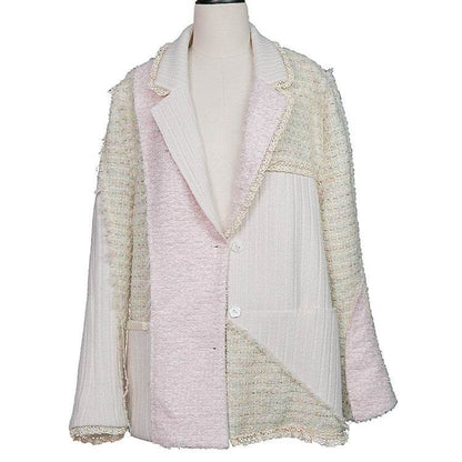 Women's Knit Panel Wool Oversized Blazer Picture color One size MuddyStock