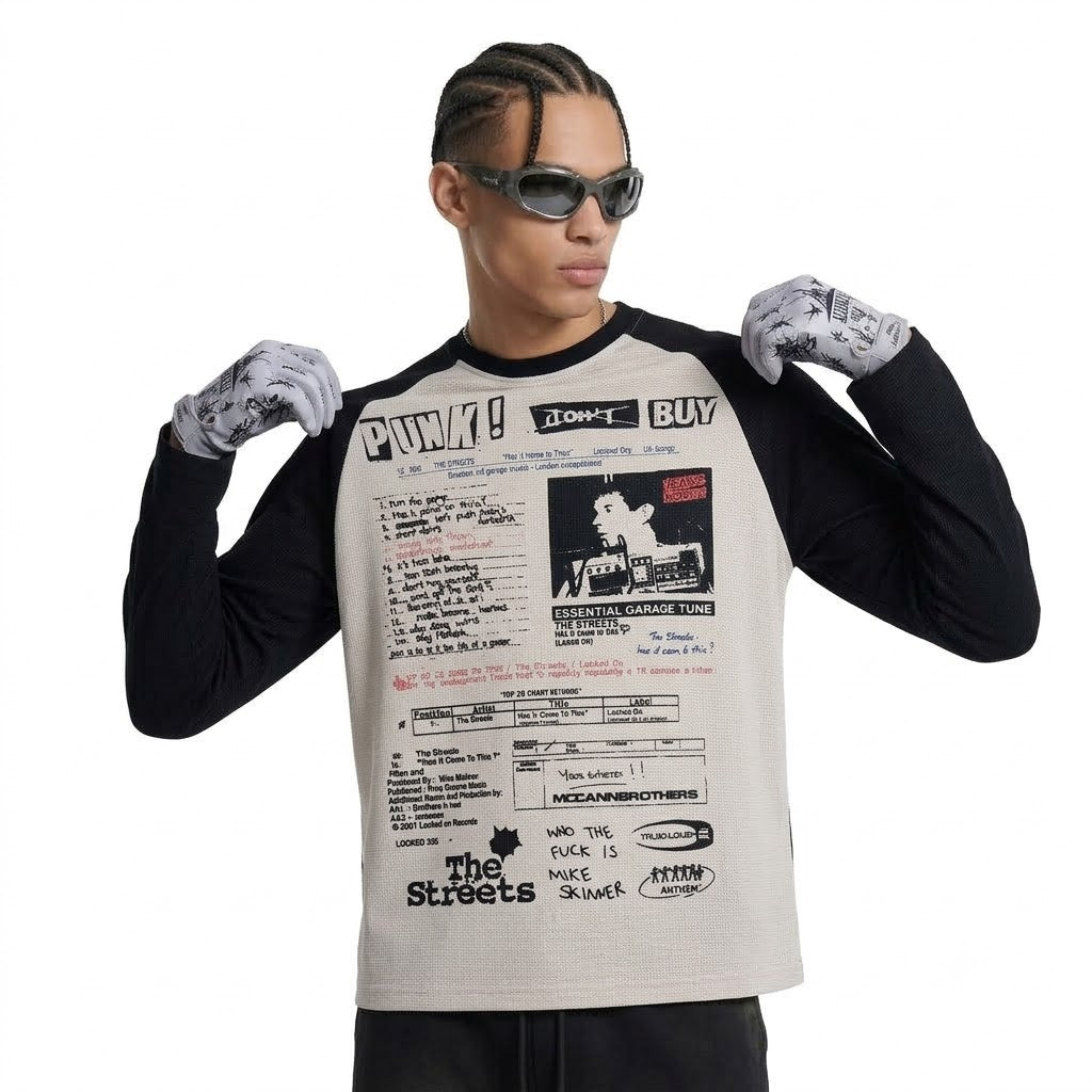 Punk style contrasting color long sleeved t-shirt for men | MuddyStock Originals