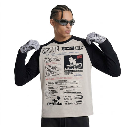 Punk style contrasting color long sleeved t-shirt for men | MuddyStock Originals