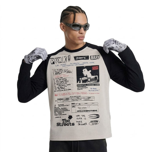 Punk style contrasting color long sleeved t-shirt for men | MuddyStock Originals