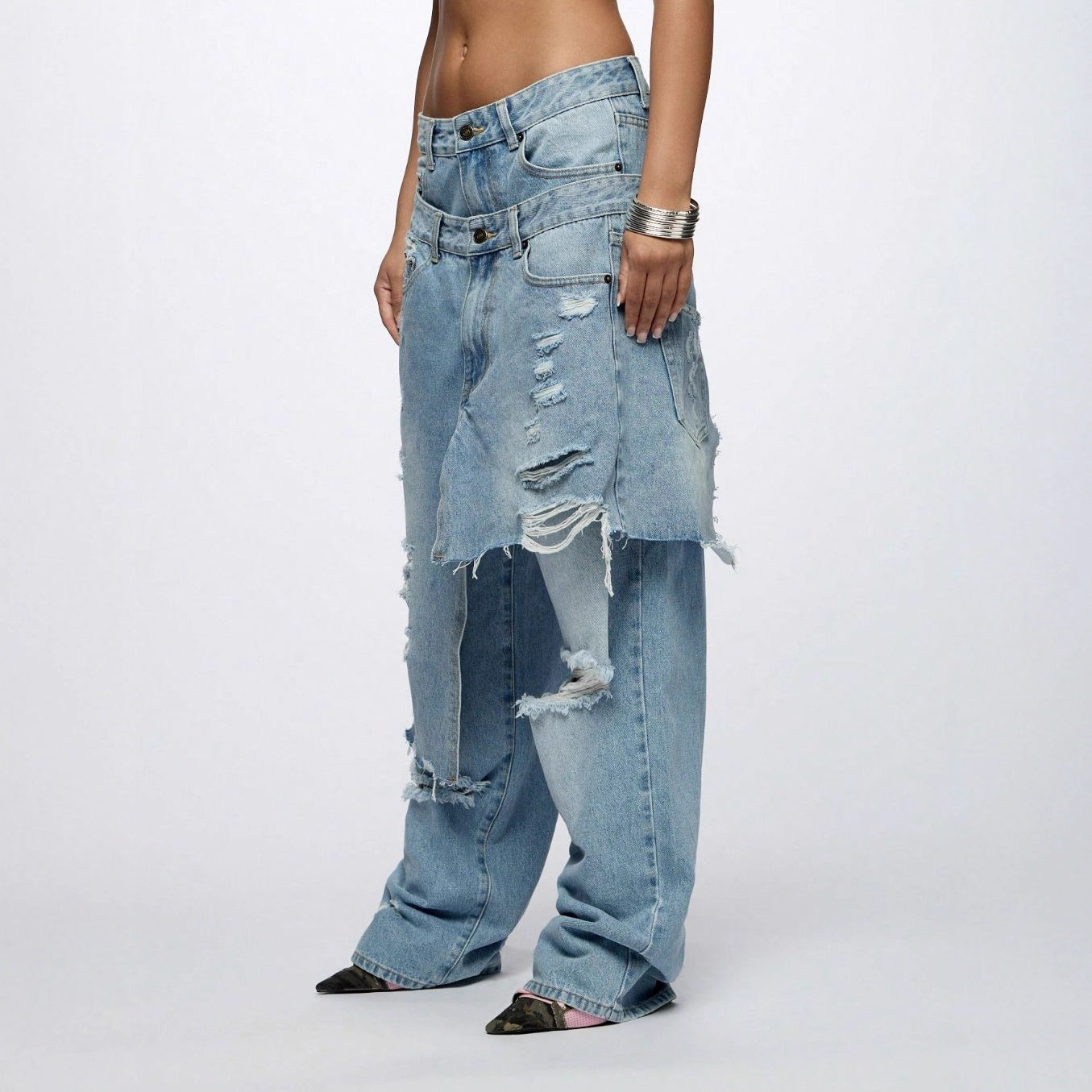 Loose Hip Hop Ripped Beggar High Street Jeans MuddyStock