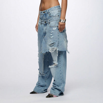 Loose Hip Hop Ripped Beggar High Street Jeans MuddyStock